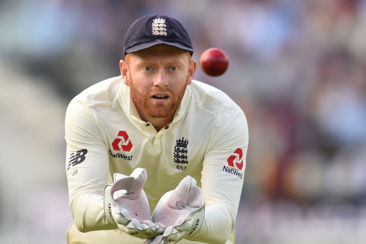 Jonny Bairstow keeps his eye on the ball while receiving it into his gloves, England v West Indies, 3rd Investec Test, Lord's, 3rd day, September 9, 2017 
