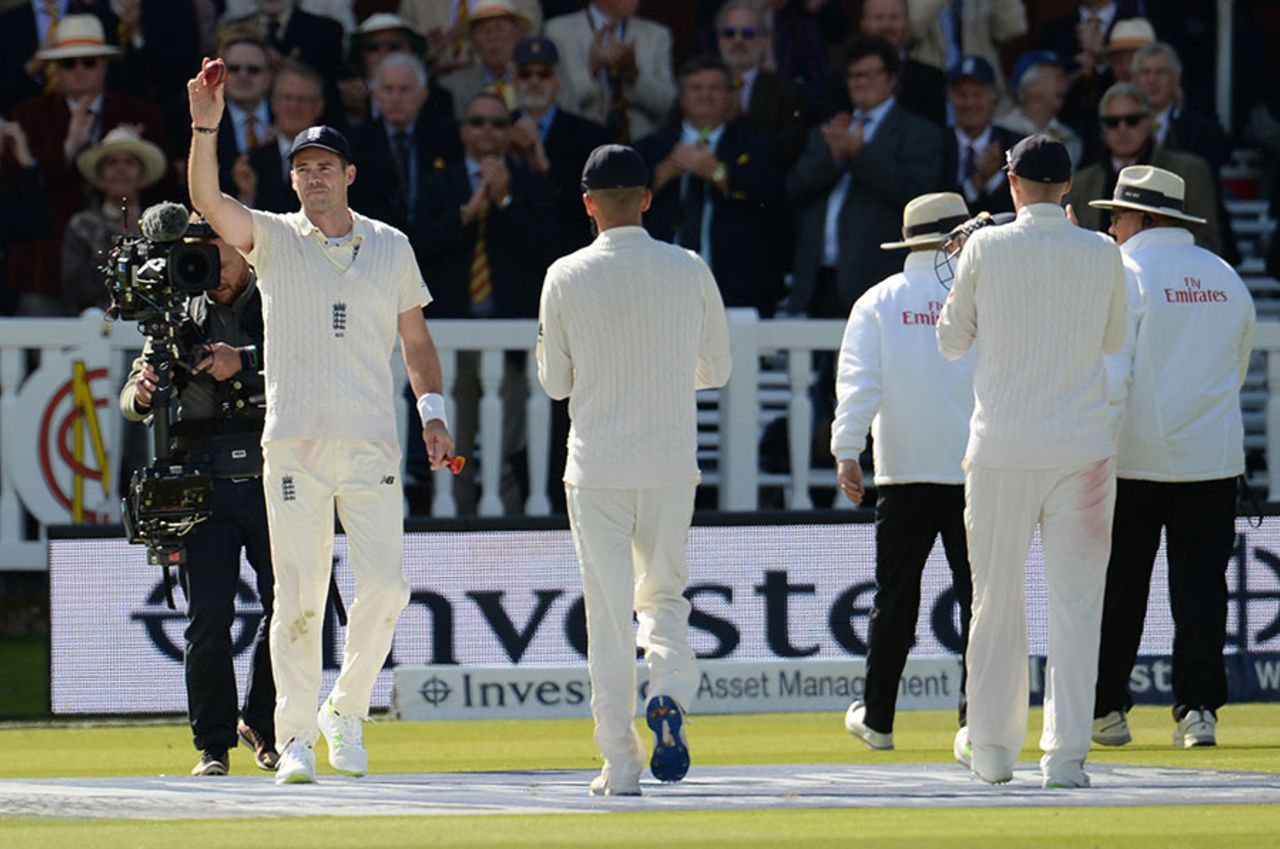 James Anderson leads England off after his career-best 7 for 42, England v West Indies, 3rd Investec Test, Lord's, 3rd day, September 9, 2017 