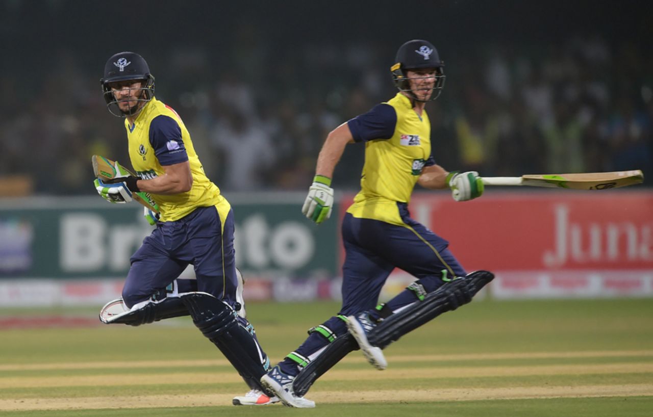 Faf du Plessis and Tim Paine run between the wickets, Pakistan v World XI, 1st T20I, Independence Cup 2017, Lahore, September 12, 2017