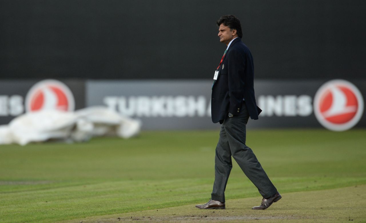 Match referee Javagal Srinath inspected the pitch before calling the game off, Ireland v West Indies, Only ODI, Belfast, Sep 13, 2017
