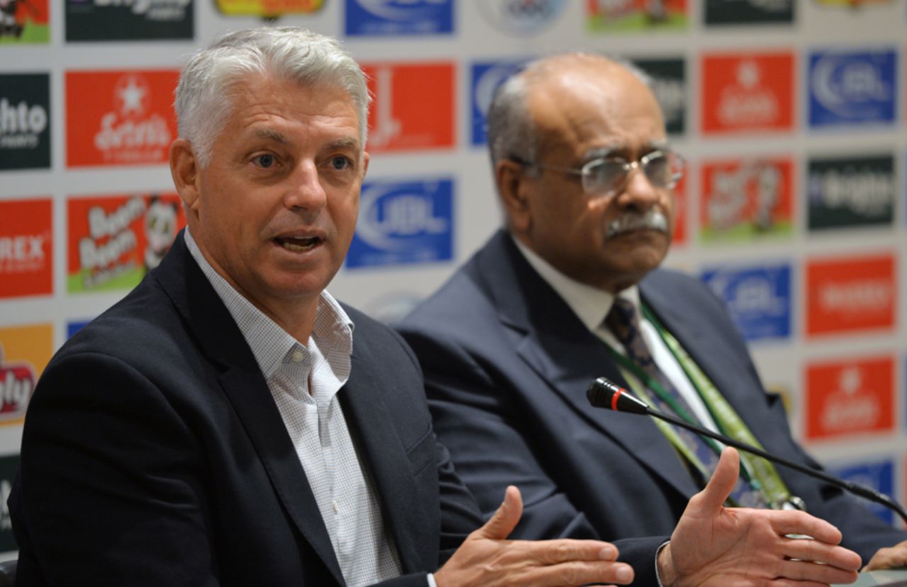 David Richardson and Najam Sethi address a press conference in Lahore, Pakistan v World XI, 2nd T20I, Independence Cup 2017, Lahore, September 13, 2017