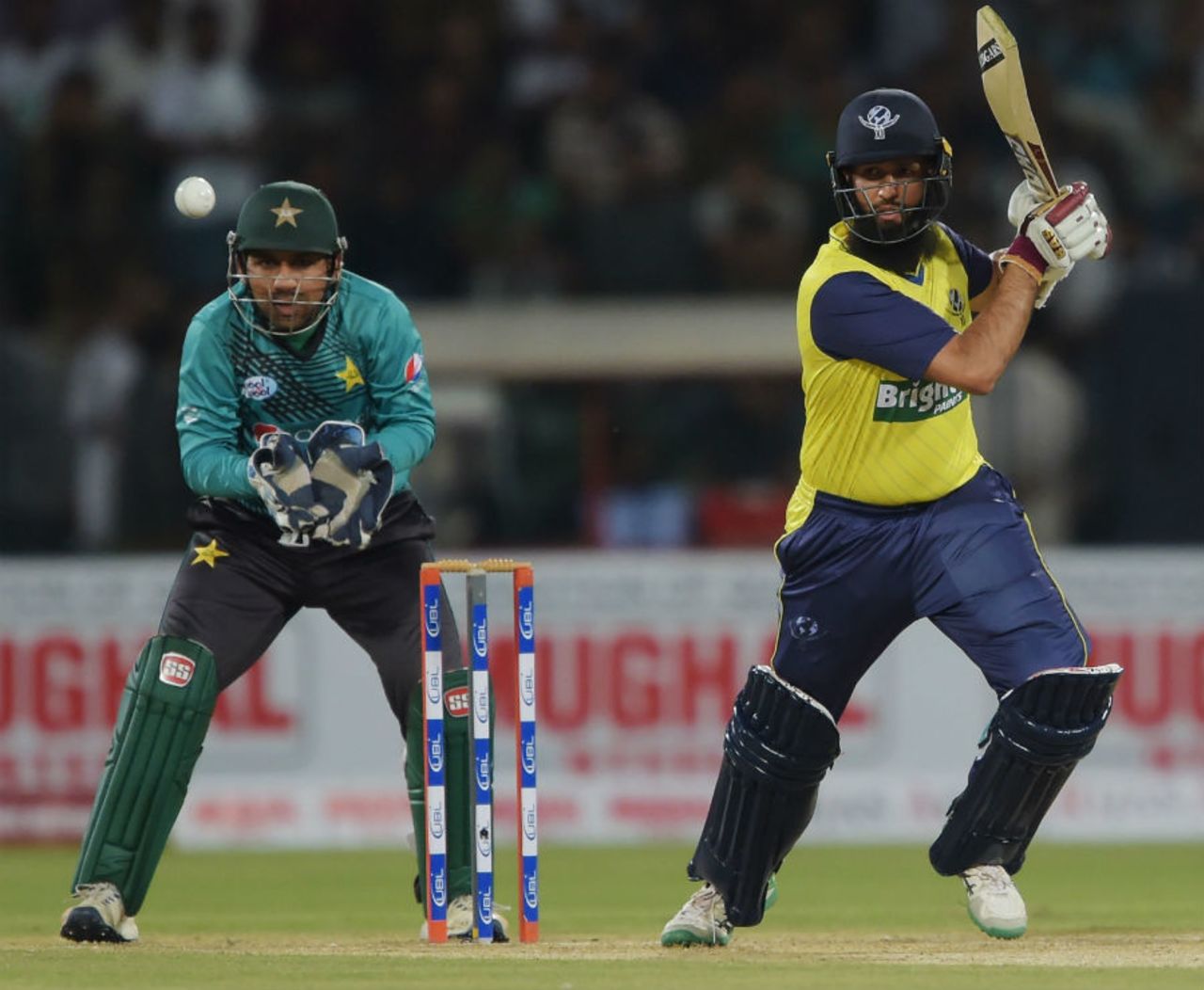 Hashim Amla punches one into the off side, Pakistan v World XI, 2nd T20I, Lahore, September 13, 2017