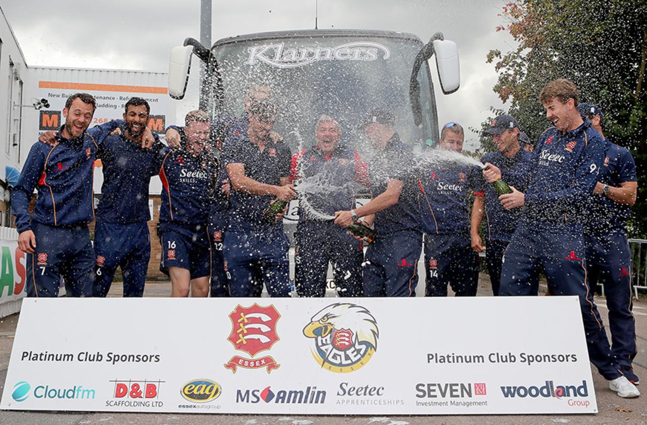 Essex continue the party after arriving back at Chelmsford with the Championship title confirmed, September 15, 2017