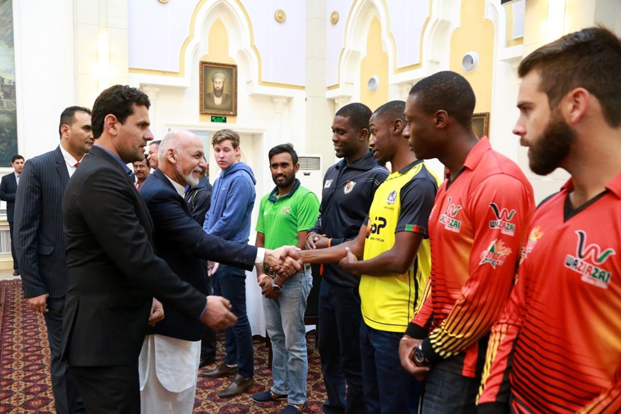 Afghanistan president and patron-in-chief Mohammad Ashraf Ghani greets players, Kabul, September 16, 2017