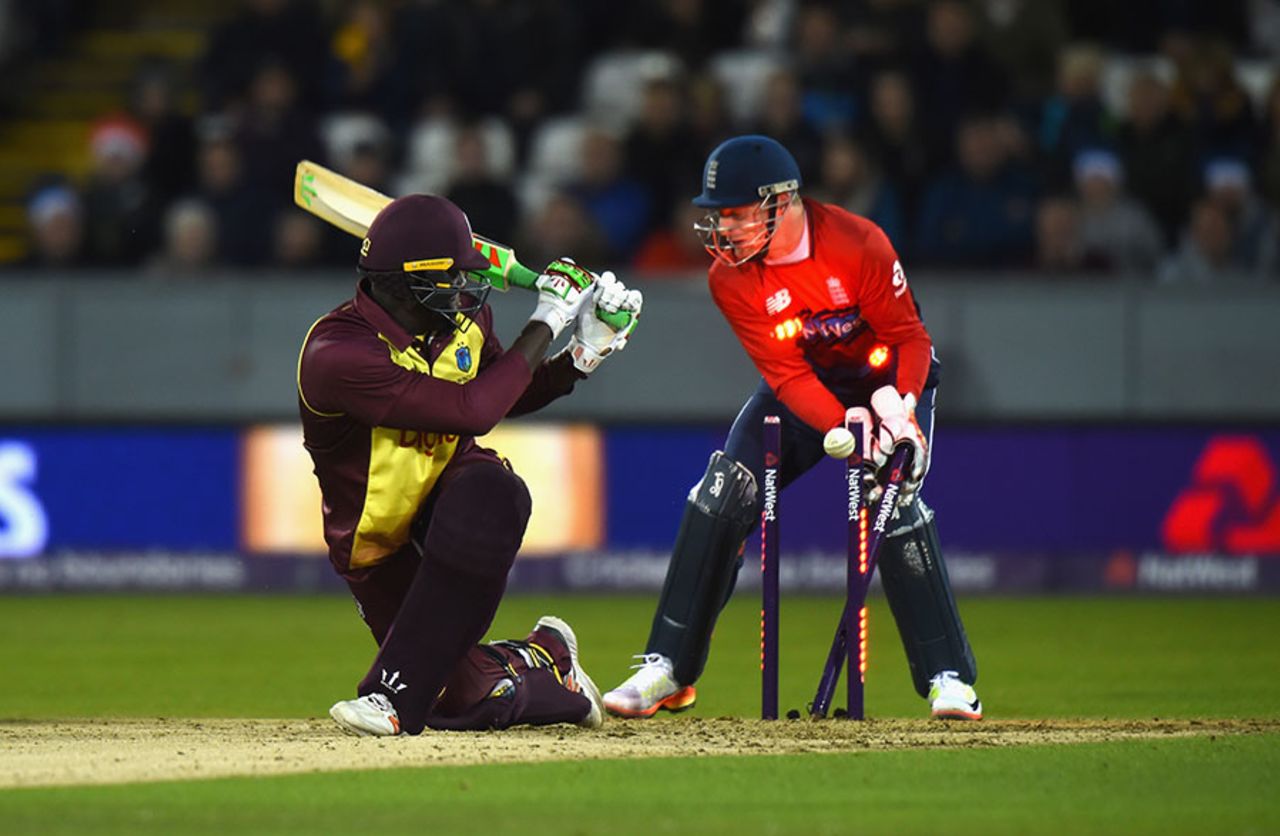 Carlos Brathwaite missed a sweep against Adil Rashid, England v West Indies, only T20I, Chester-le-Street, September 16, 2017