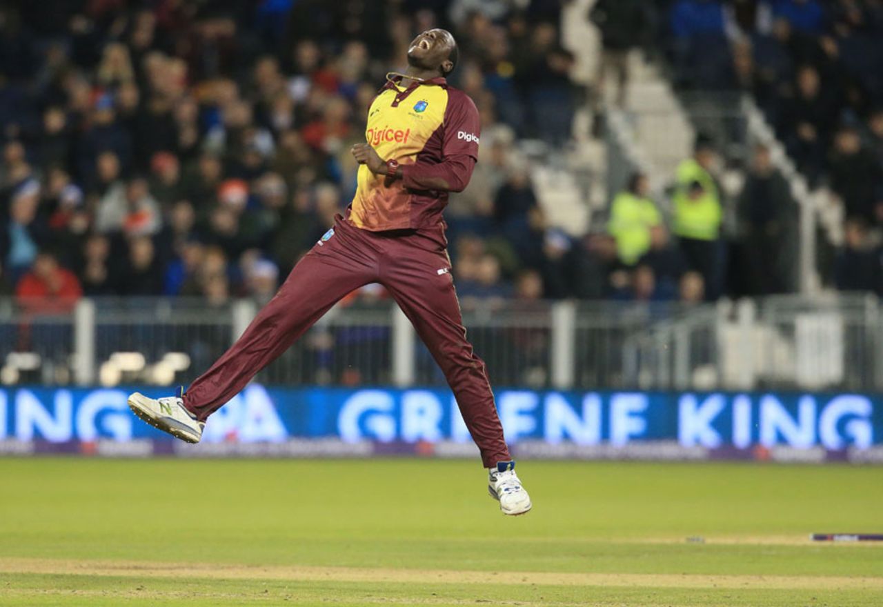 Carlos Brathwaite finished the innings off to confirm victory, England v West Indies, only T20I, Chester-le-Street, September 16, 2017