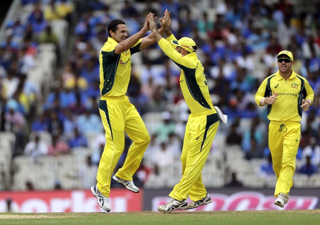 Nathan Coulter-Nile took three wickets in his opening spell, India v Australia, 1st ODI, Chennai, September 17, 2017