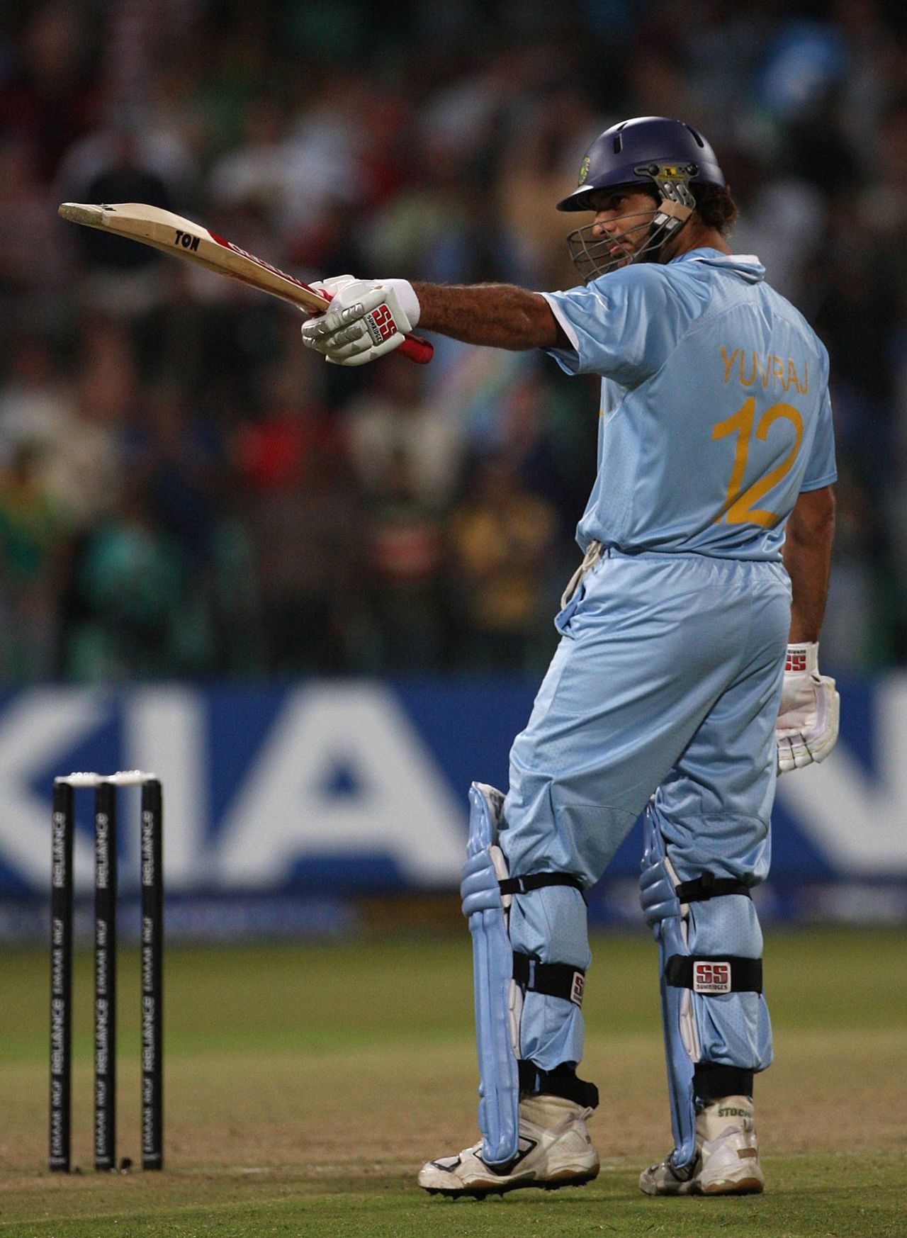 Yuvraj Singh raises his bat, England v India, Group E, ICC World Twenty20, Durban, September 19, 2007