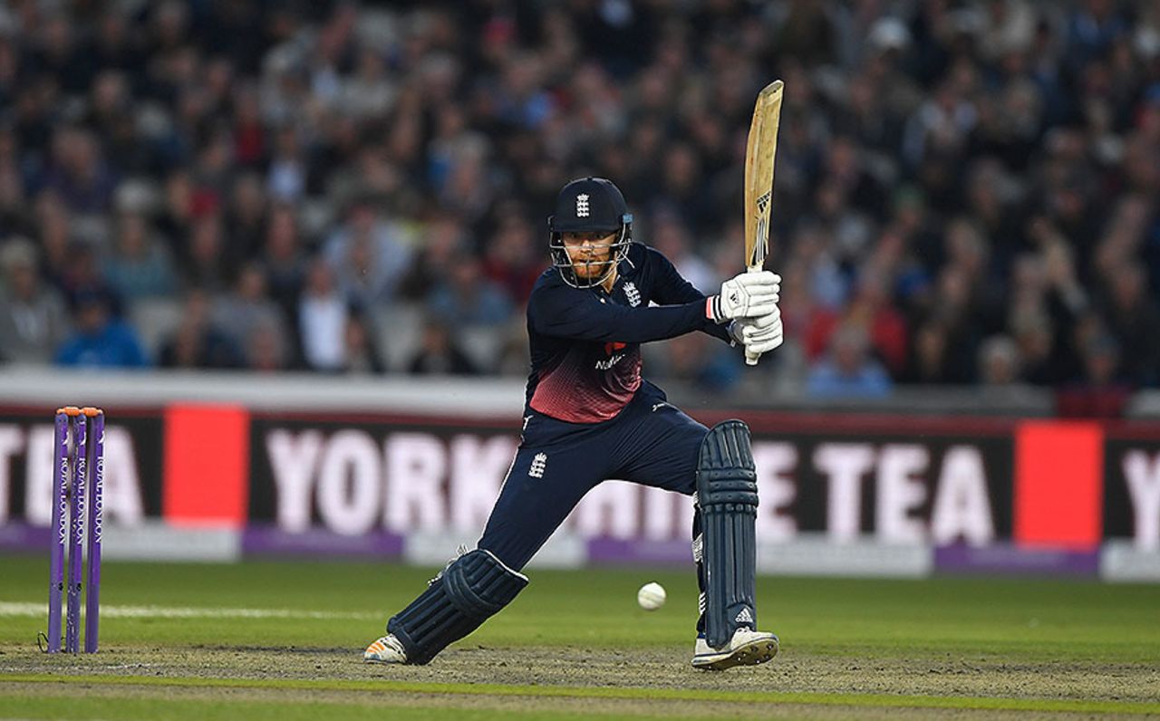 Jonny Bairstow drives through the covers, England v West Indies, 1st ODI, Old Trafford, September 19, 2017