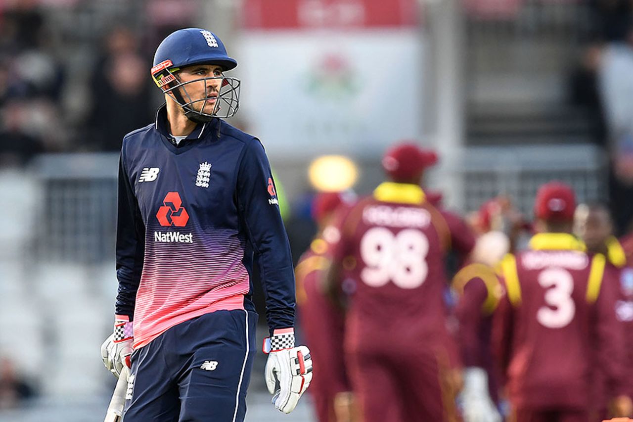 Alex Hales fell for 19 early in England's chase, England v West Indies, 1st ODI, Old Trafford, September 19, 2017