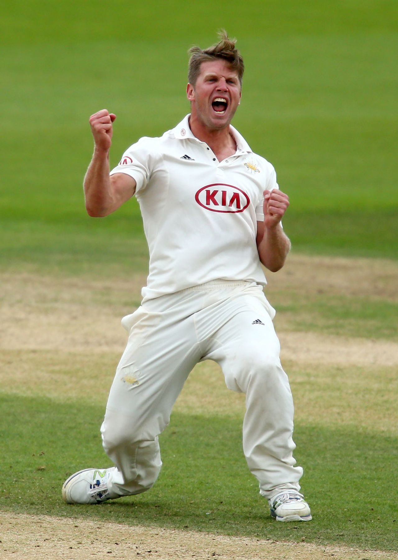 Stuart Meaker celebrates a wicket, Surrey v Somerset, County Championship, Division One, The Oval, 3rd day, September 21, 2017