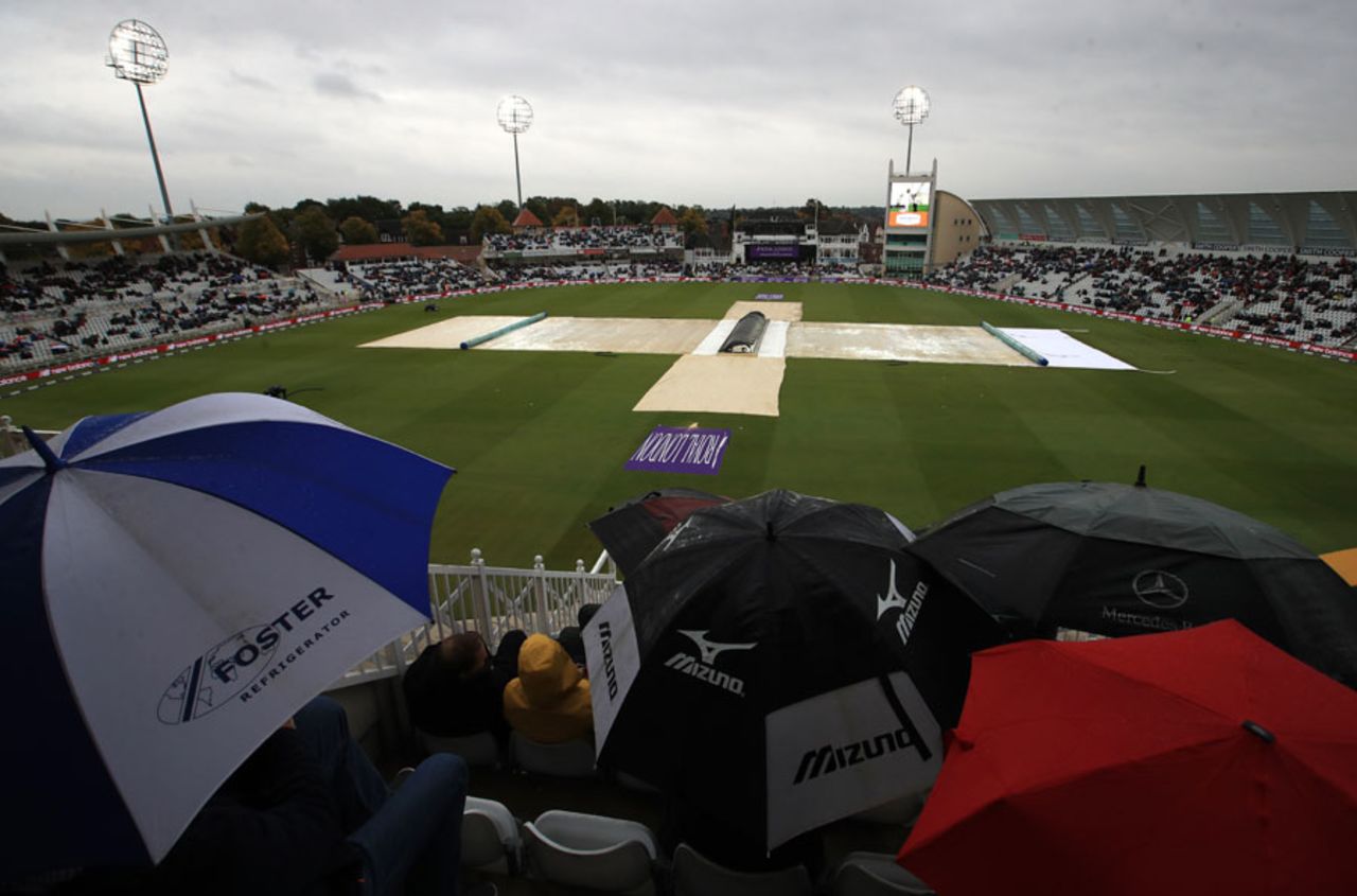 The umbrellas were up as rain interrupted play, England v West Indies, 2nd ODI, Trent Bridge, September 21, 2017