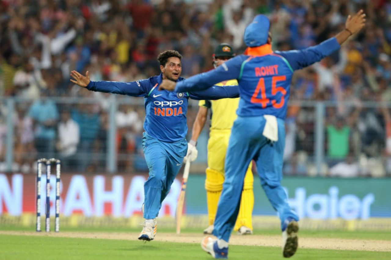 Kuldeep Yadav became only the third Indian to take an ODI hat-trick, India v Australia, 2nd ODI, Kolkata, September 21, 2017