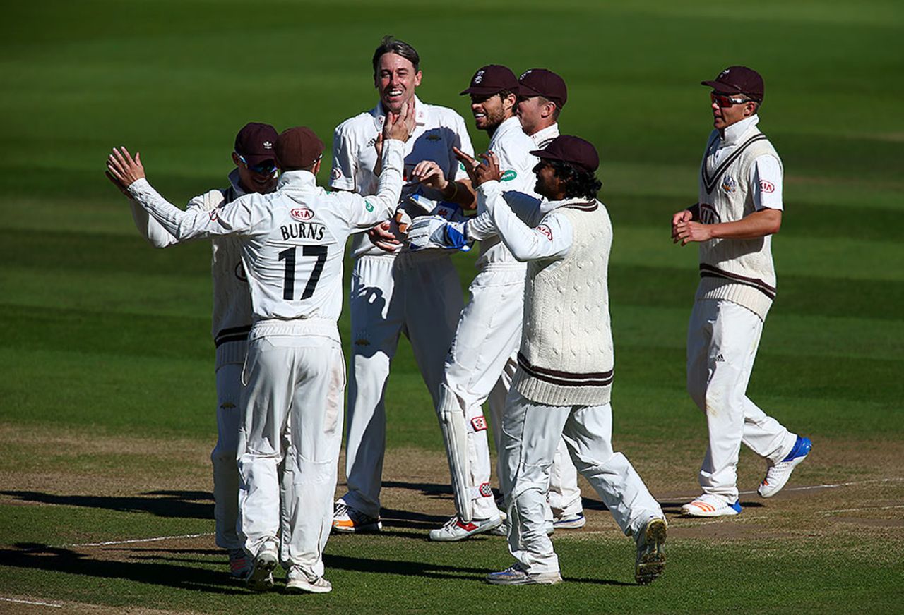 Rikki Clarke claimed the early wicket of Tom Abell, Surrey v Somerset, County Championship, Division One, The Oval, September 22, 2017