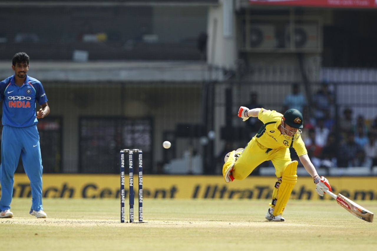 David Warner bends his back to complete a run, India v Australia, 3rd ODI, Indore
