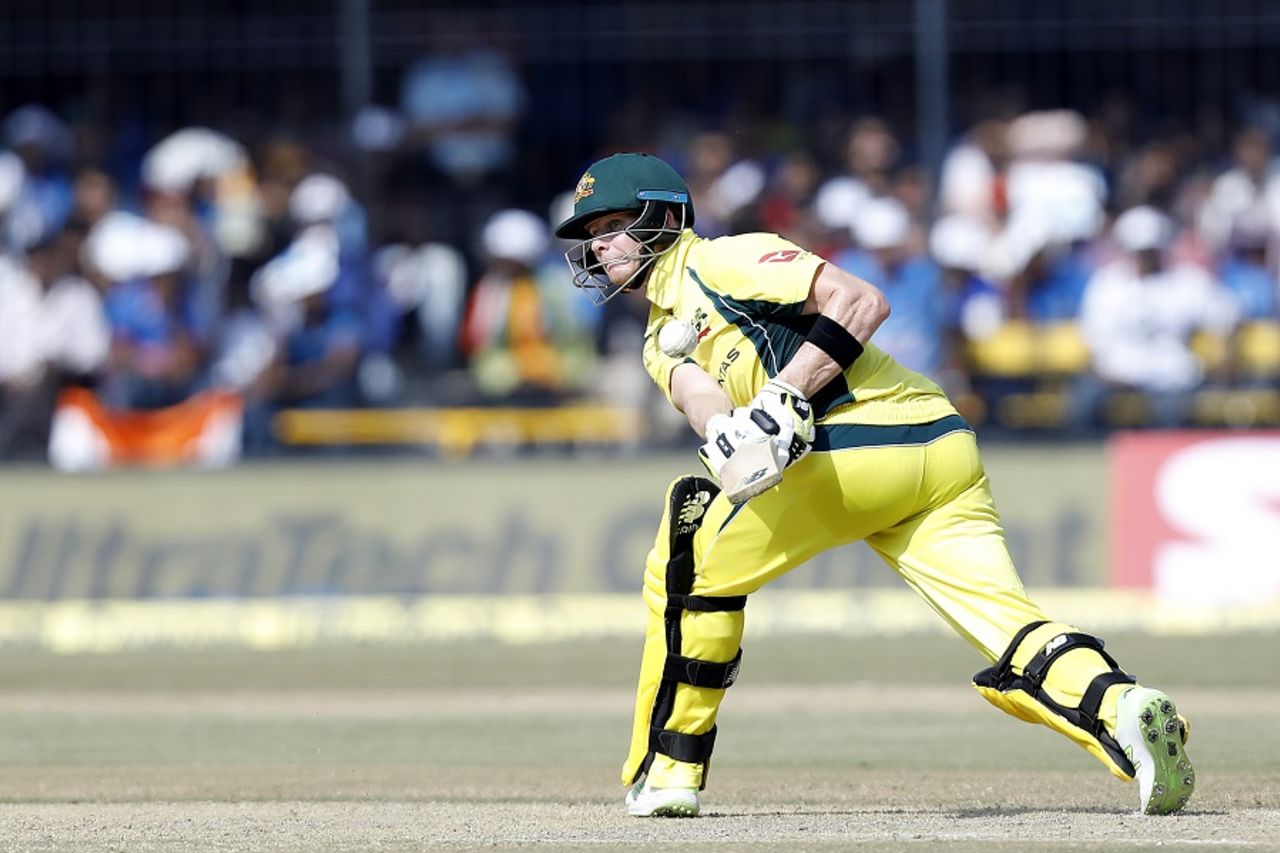 Steven Smith ventures a reverse sweep, India v Australia, 3rd ODI, Indore