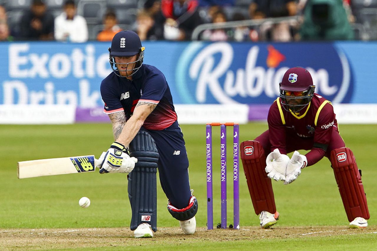 Ben Stokes plays the reverse sweep, England v West Indies, 3rd ODI, Bristol, September 24, 2017