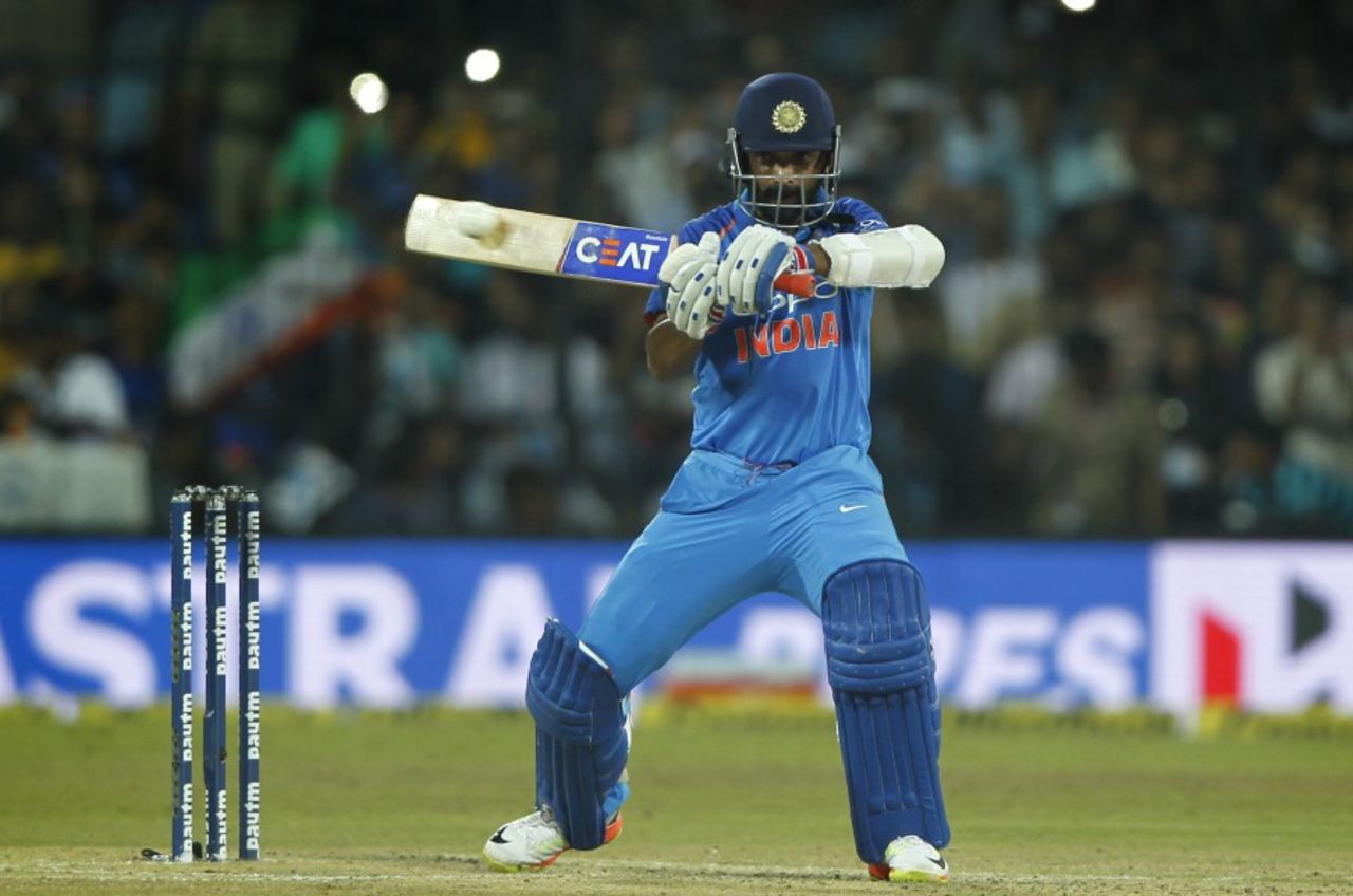 Ajinkya Rahane shapes to cut, India v Australia, 3rd ODI, Indore