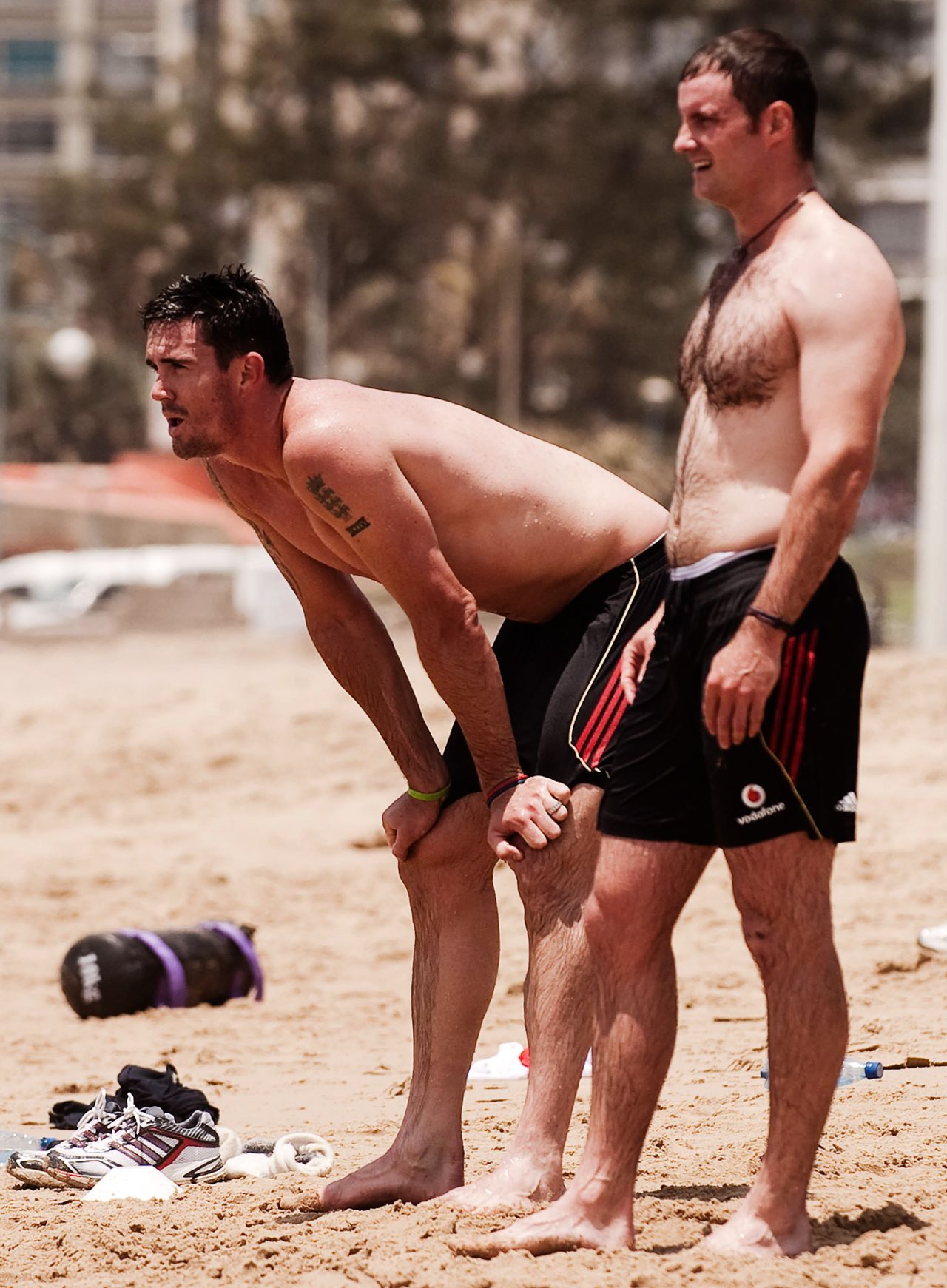 Kevin Pietersen and Andrew Strauss on a Durban beach, South Africa, December 2, 2009