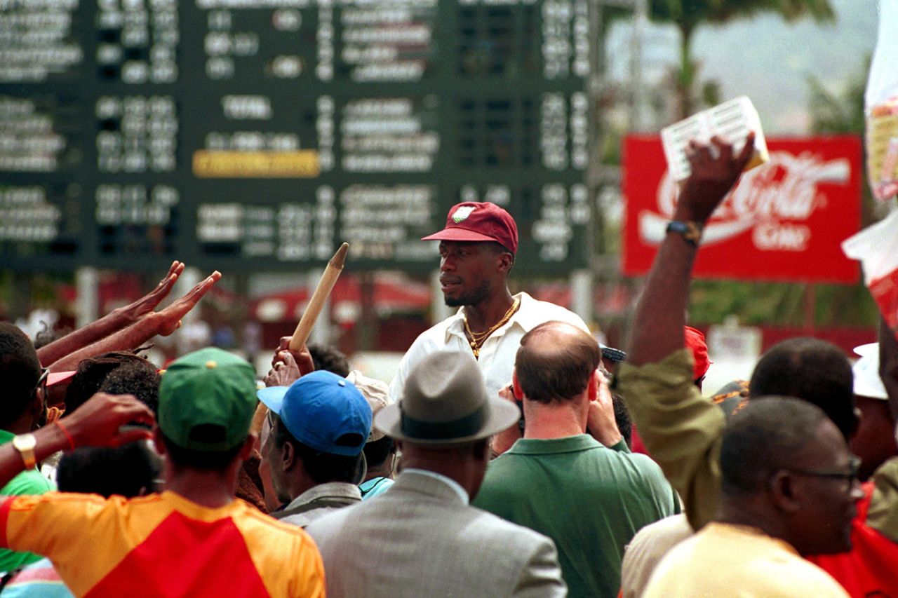Fans surround Curtly Ambrose after West Indies' win, West Indies v England, 3rd Test, Trinidad, 4th day, March 29, 1994