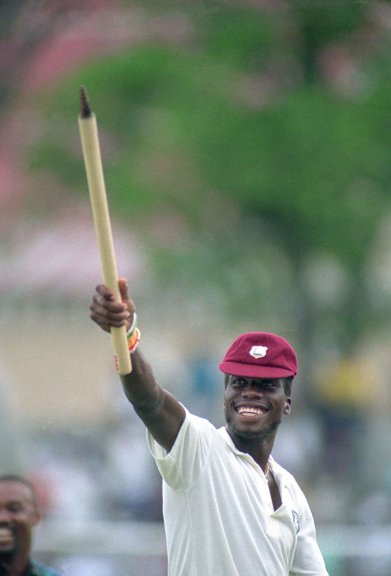 Curtly Ambrose acknowledges the crowd after his Man-of-the-Match performance, West Indies v England, 5th Test, day five, St John's, Antigua, April 16, 1990