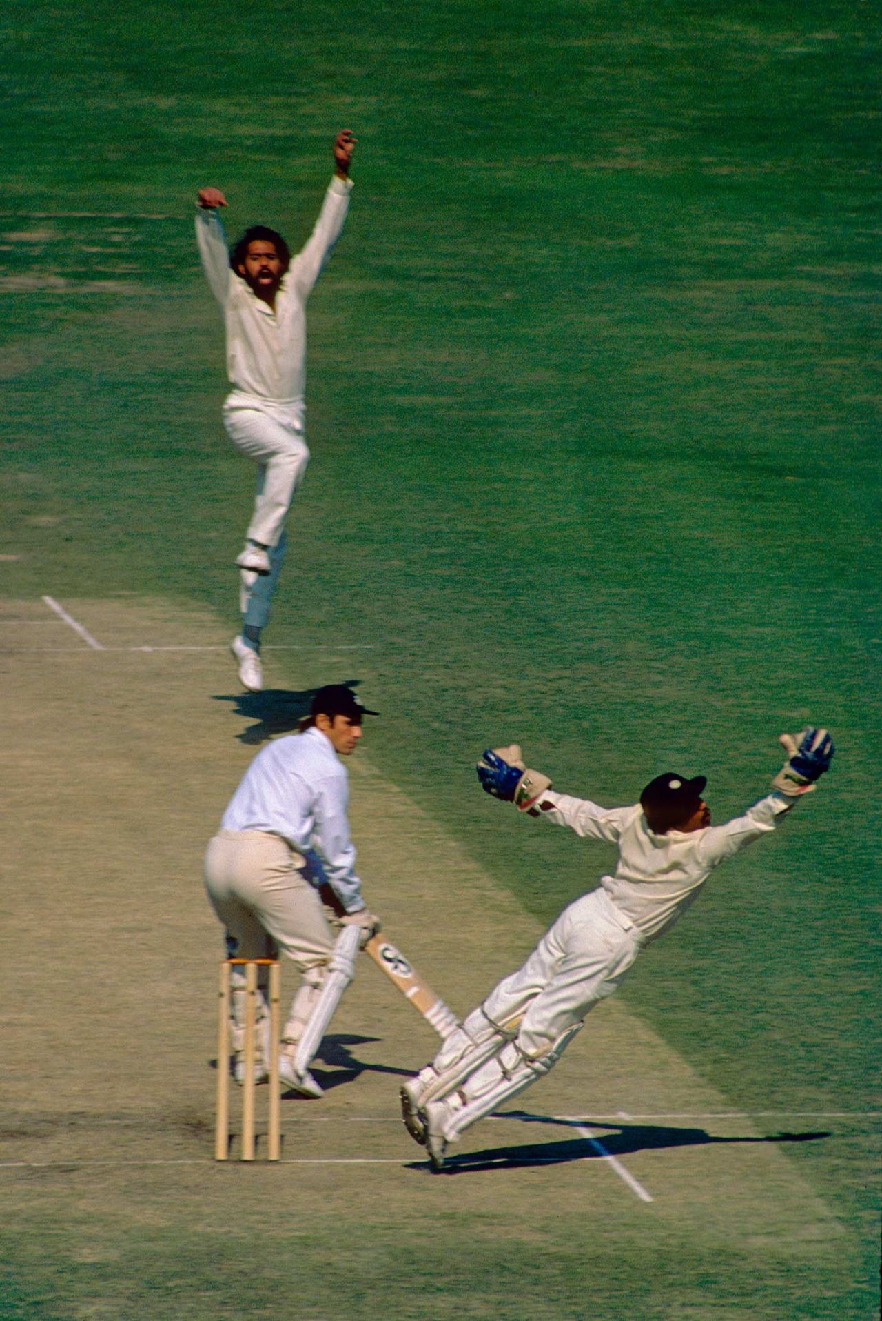Roger Tolchard edges a ball off Bhagwath Chandrasekhar past Syed Kirmani, India v England, 2nd Test, day three, Calcutta, January 3, 1977