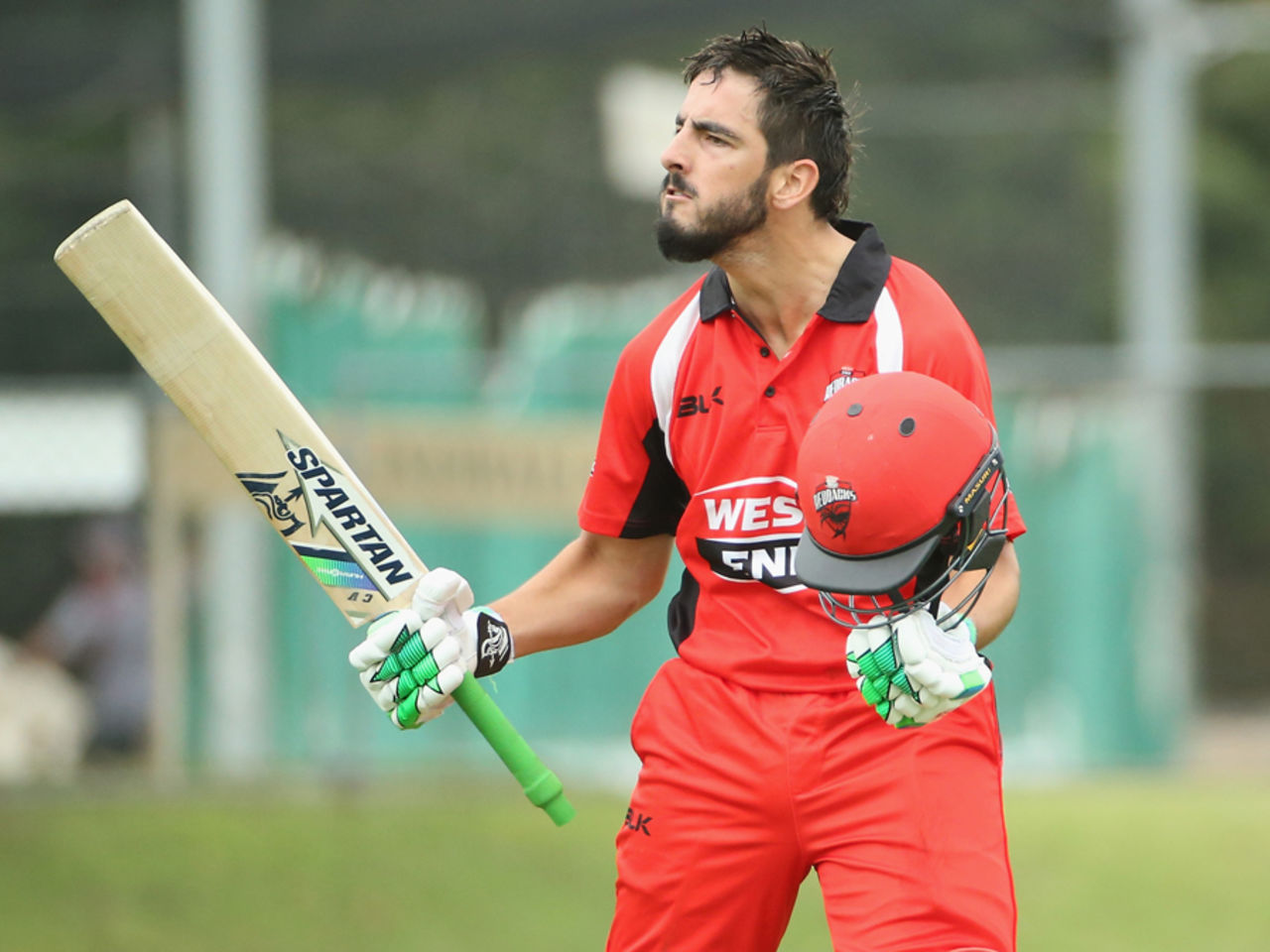 Cameron Valente exults after getting to his century off 138 balls while batting at No. 7, South Australia v Cricket Australia XI, JLT One-day Cup, September 27, 2017