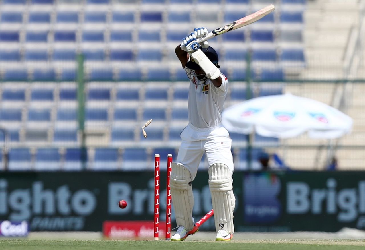 Kaushal Silva was bowled trying to shoulder his arms, Pakistan v Sri Lanka, 1st Test, 1st day, Abu Dhabi, 28 September, 2017
