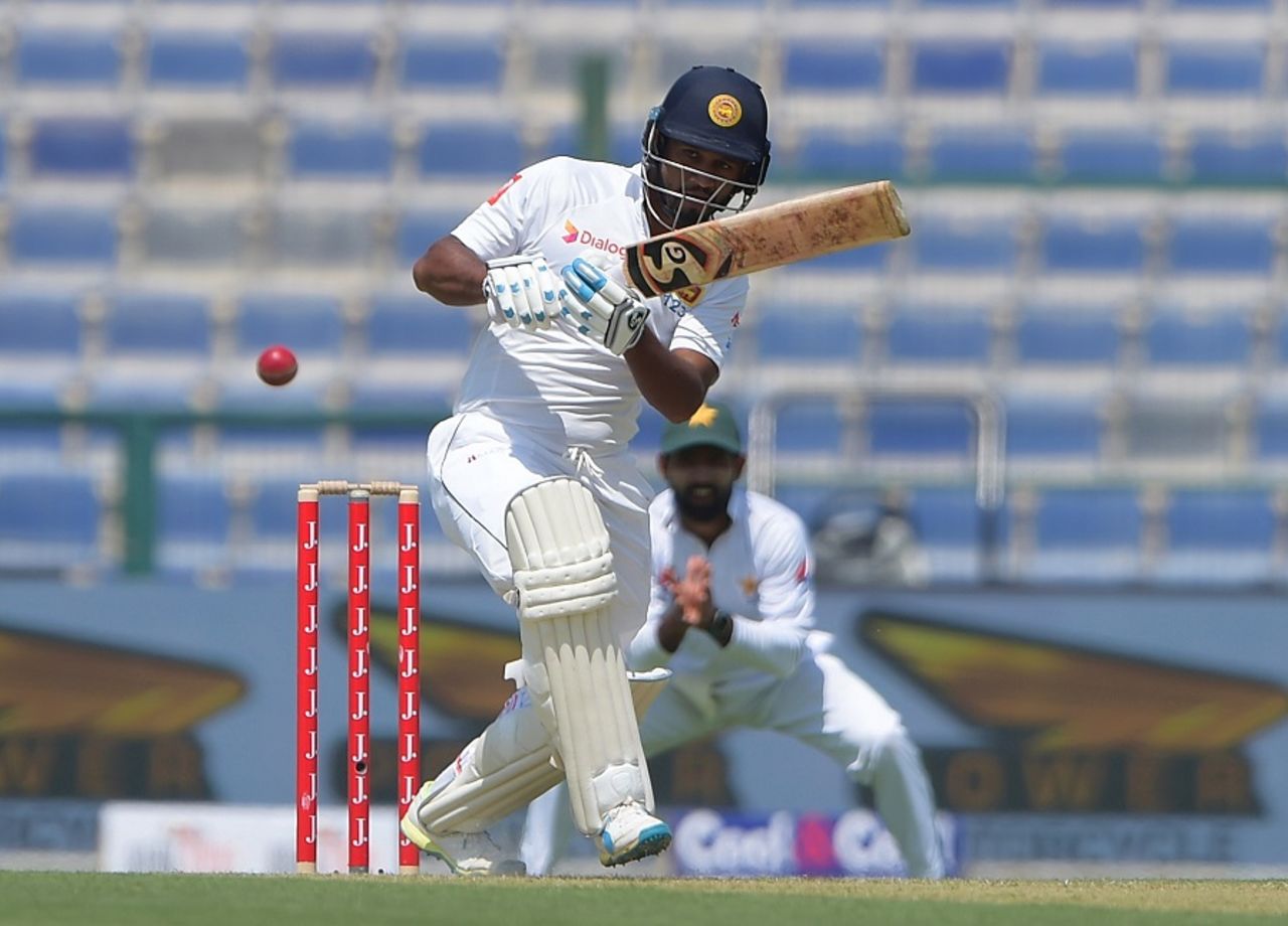 Dimuth Karunaratne muscles the ball to the leg side, Pakistan v Sri Lanka, 1st Test, 1st day, Abu Dhabi, 28 September, 2017