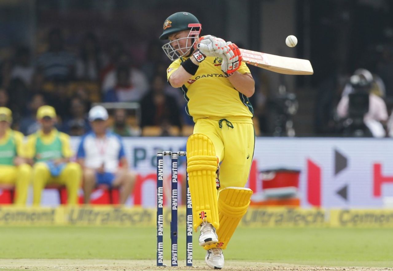 David Warner bails out of a pull stroke, India v Australia, 4th ODI, Bengaluru, September 28, 2017