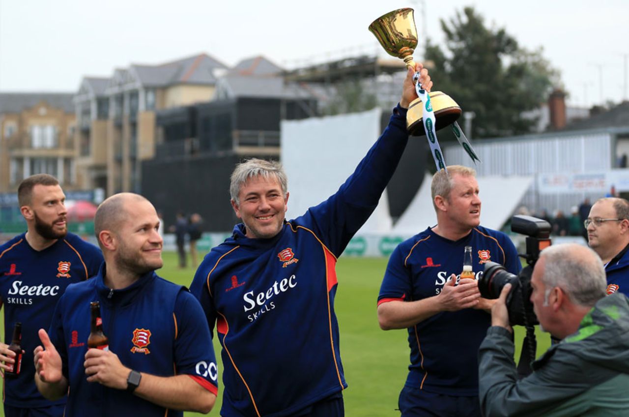 Chris Silverwood celebrates with the trophy, Essex v Yorkshire, Specsavers Championship Division One, Chelmsford, September 27, 2017