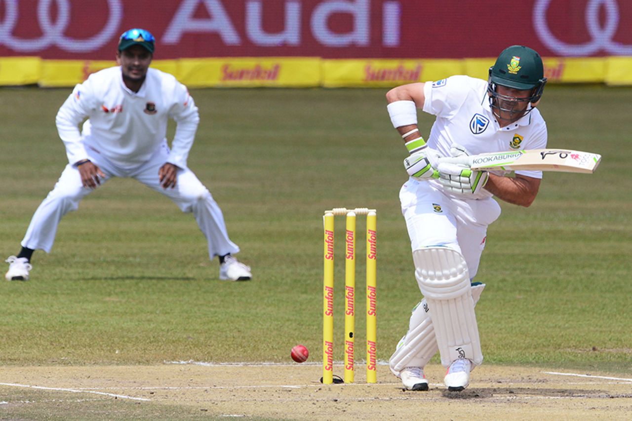 Dean Elgar nudges the ball on to the leg side, South Africa v Bangladesh, 1st Test, Potchefstroom, 1st day, September 28, 2017