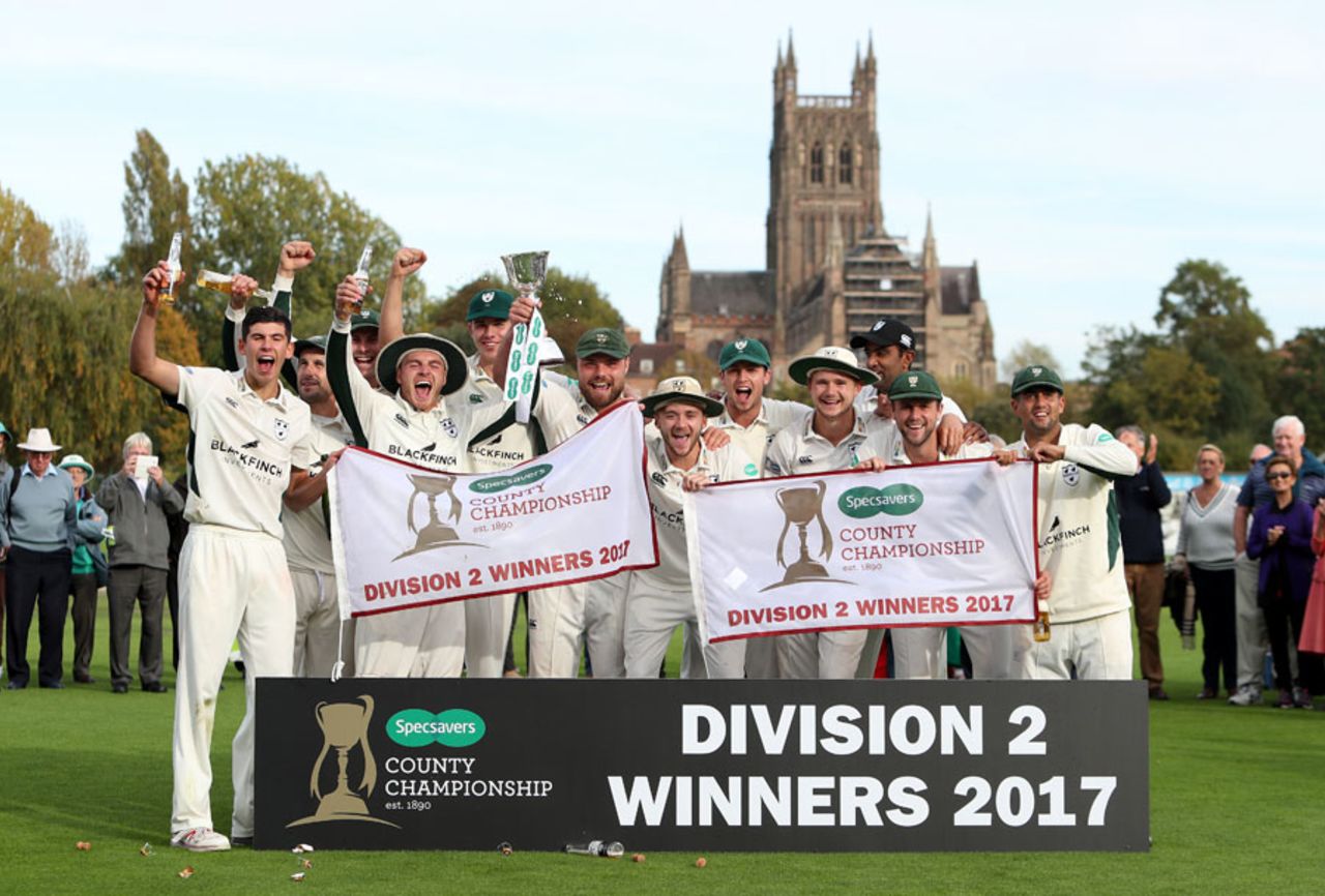 Worcestershire celebrate winning the Division Two title, Worcestershire v Durham, Specsavers Championship, Division Two, New Road, September 28, 2017
