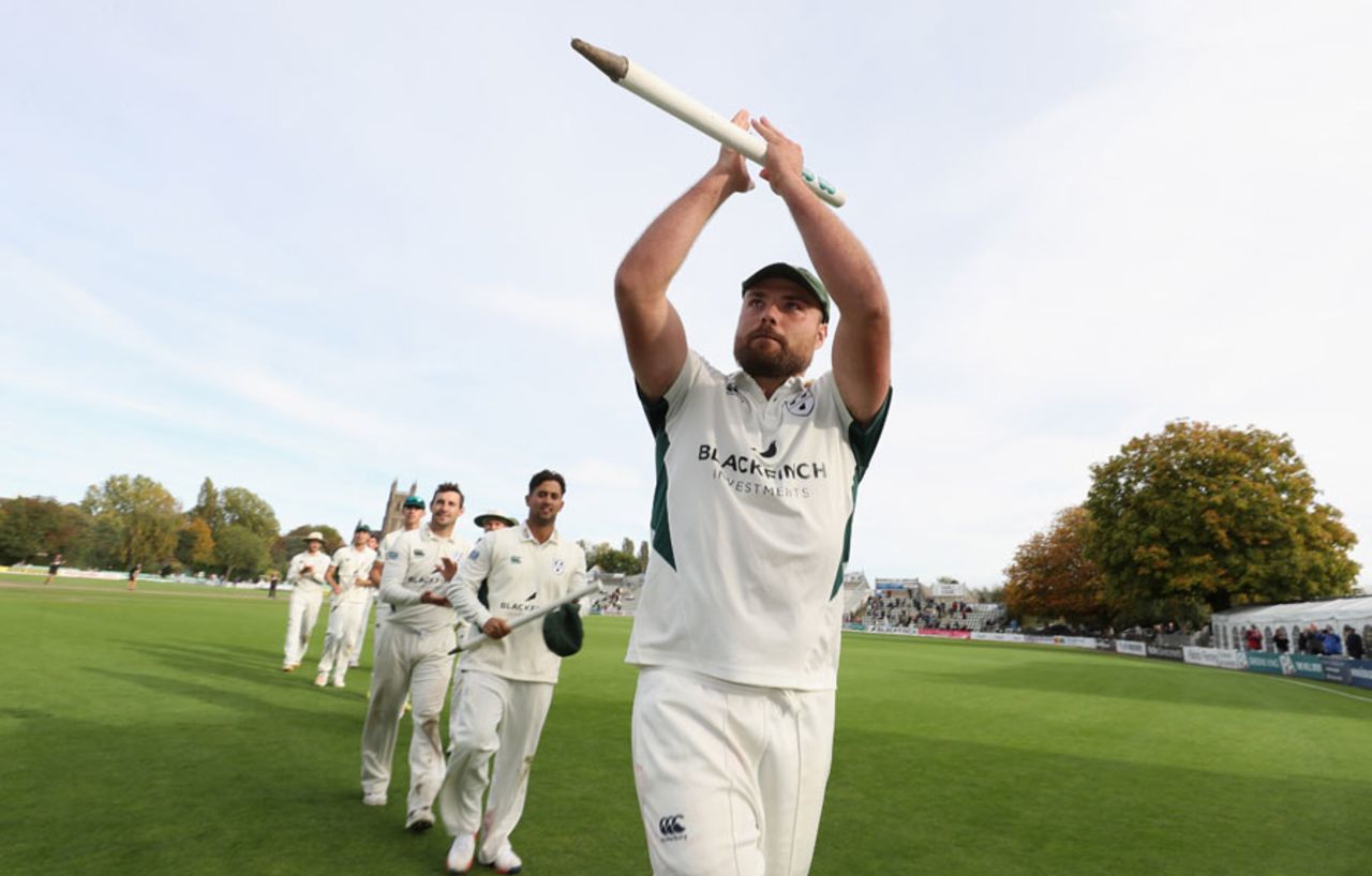 Joe Leach leads his team off after securing victory, Worcestershire v Durham, Specsavers Championship, Division Two, New Road, September 28, 2017