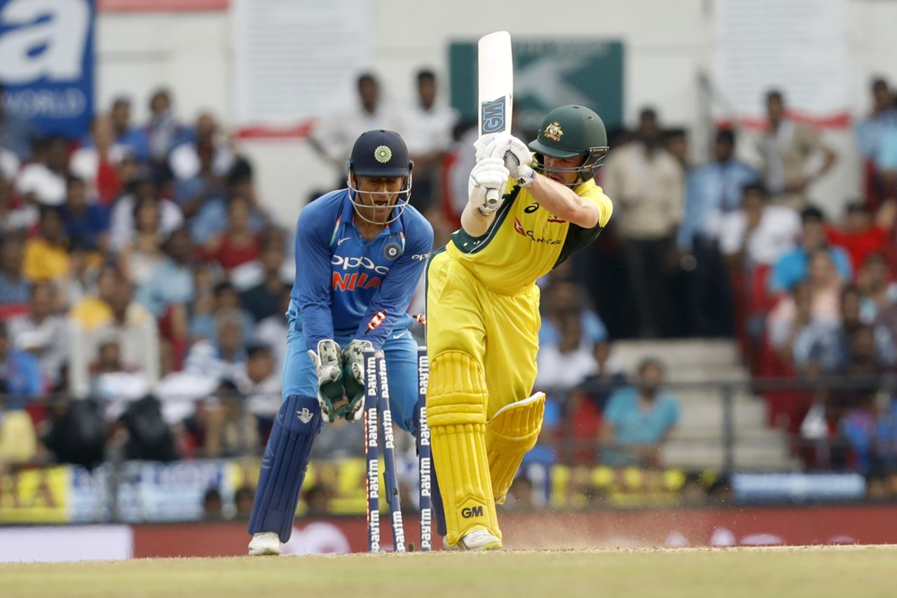 Travis Head was bowled trying to hit Axar Patel across the line, India v Australia, 5th ODI, Nagpur, October 1, 2017