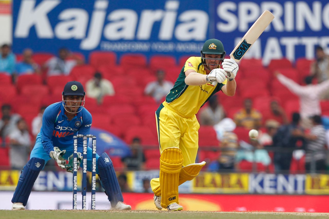 Travis Head clips one down the ground, India v Australia, 5th ODI, Nagpur, October 1, 2017