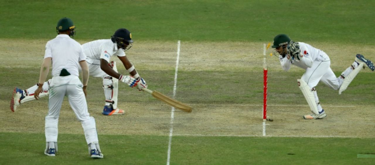 Lahiru Gamage was stumped by Sarfraz Ahmed, Pakistan v Sri Lanka, 2nd Test, Dubai, 2nd day, October 7, 2017