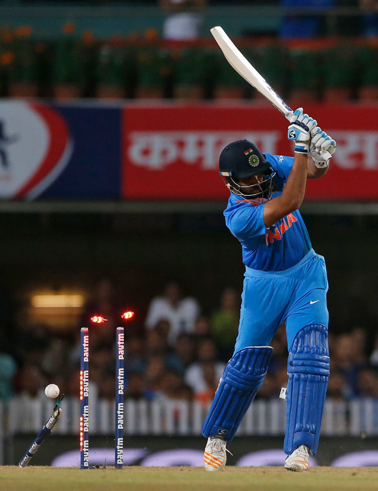 Nathan Coulter-Nile flattened Rohit Sharma's middle stump, India v Australia, 1st T20I, Ranchi, October 7, 2017