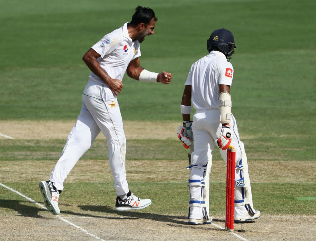 Wahab Riaz is pumped as he dismisses Niroshan Dickwella, Pakistan v Sri Lanka, 2nd Test, Dubai, 4th day, October 9, 2017