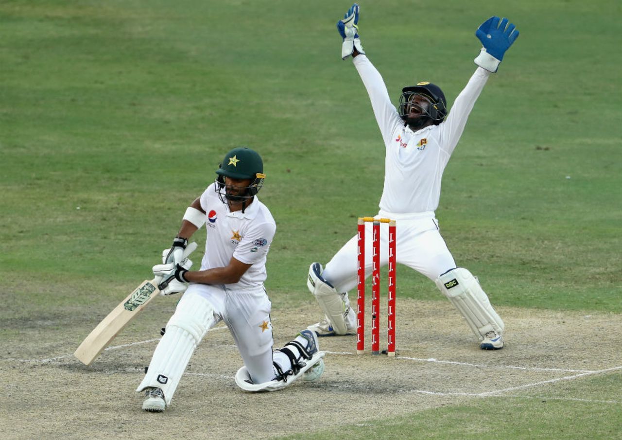 Shan Masood struggled throughout his stay in the second innings, Pakistan v Sri Lanka, 2nd Test, Dubai, 4th day, October 9, 2017
