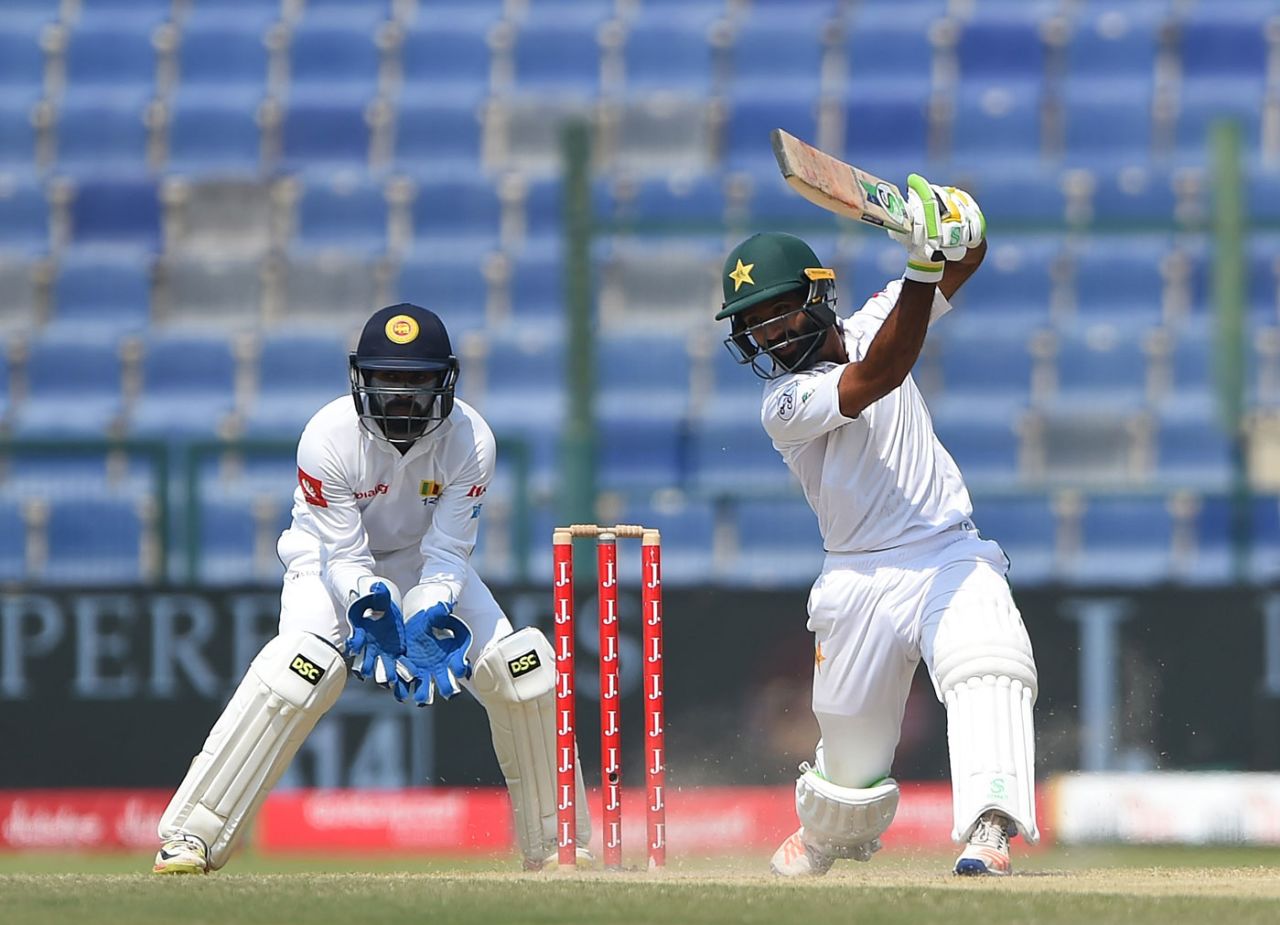 Asad Shafiq drives through the off side, Pakistan v Sri Lanka, 2nd Test, Dubai, 4th day, October 9, 2017