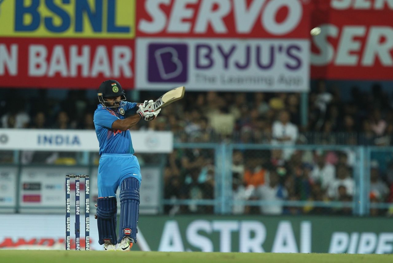 Kedar Jadhav found his timing fairly early in his innings, India v Australia, 2nd T20I, Guwahati, October 10, 2017