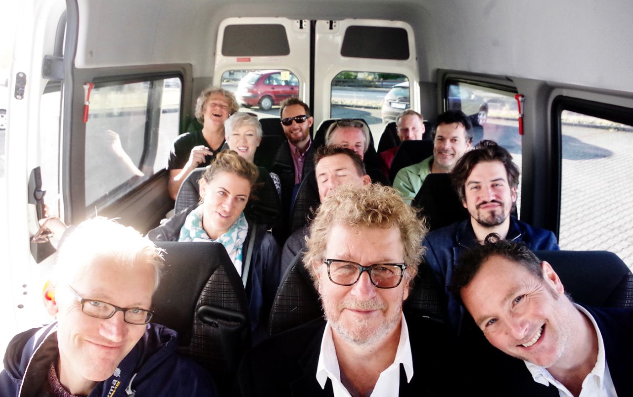 The Authors XI in Iceland: (From the back, left) John Sutton, Nicholas Hogg, Tom Eadon, Sadie Holland, Matt Thacker, Steve Cannane, Laura "the scorer" Jeffrey, Jonathan Wilson, Charlie Campbell, Tom Holland, Sebastian Faulks, Anthony McGowan