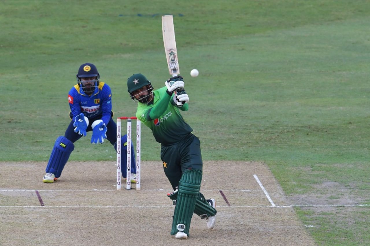 Mohammad Hafeez launches one down the ground, Pakistan v Sri Lanka, 1st ODI, Dubai, October 13, 2017