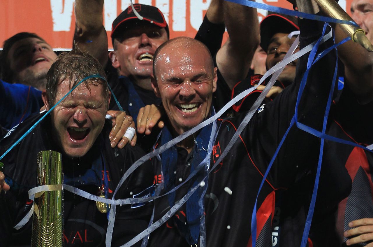 Paul Nixon celebrates during his playing days at Leicestershire, August 26, 2011