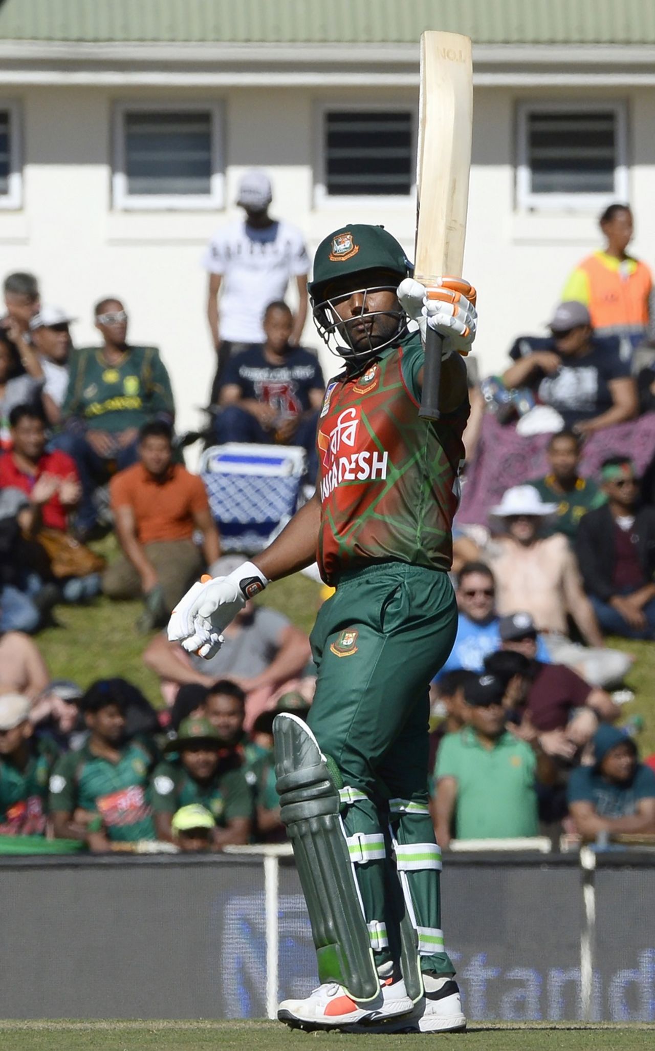Imrul Kayes raises his bat after bringing up a fifty, South Africa v Bangladesh, 2nd ODI, Paarl, October 18, 2017