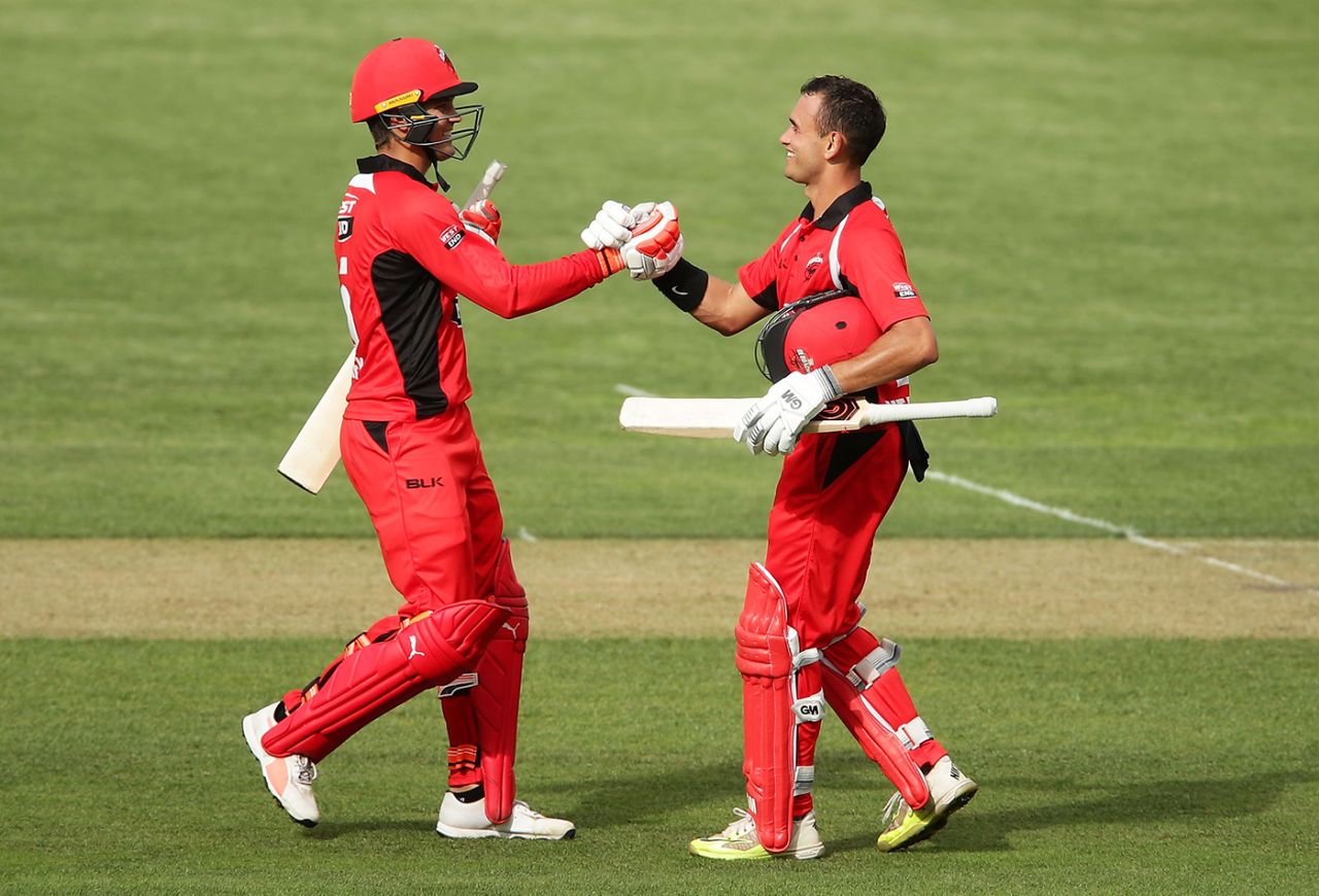 Alex Carey (left) and Jake Weatherald shared a double-century opening stand, South Australia v Victoria, JLT One-Day Cup, elimination final, Hobart, October 19, 2017