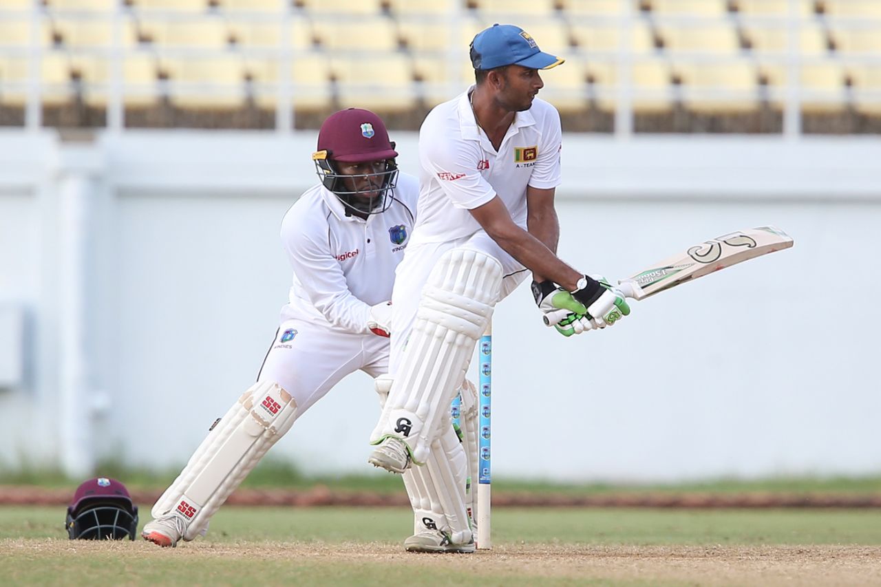 Dasun Shanaka swipes one into the leg side en route to his century, West Indies A v Sri Lanka A, Florence Hall, October 20, 2017