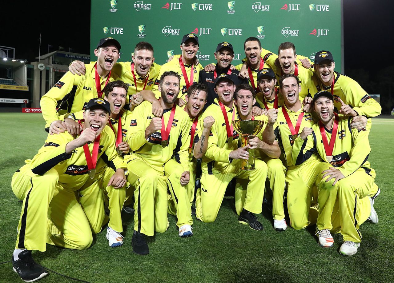 The victorious Western Australia team with the trophy, Western Australia v South Australia, JLT One-Day Cup, final, Hobart, October 21, 2017