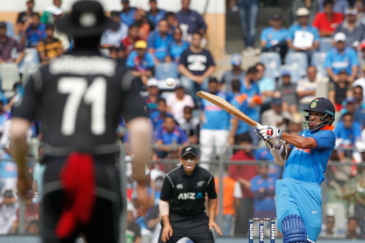 Shikhar Dhawan lays into a pull, India v New Zealand, 1st ODI, Mumbai, October 22, 2017
